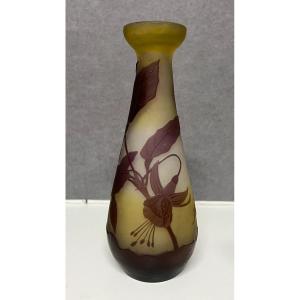 Vase Emile Gallé, Période Art Nouveau, Décor Dégagé A l'Acide