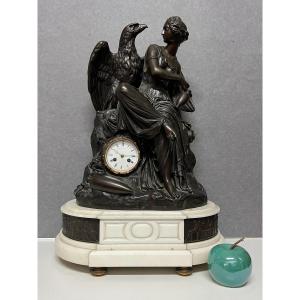 Large Sculpted Bronze Clock Of Hebe And Jupiter By James Pradier (1790-1852)