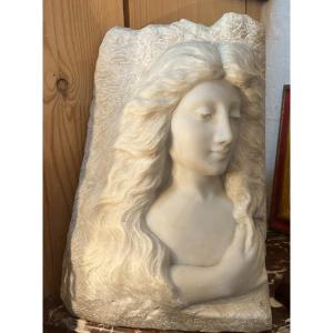Carrara Marble Bust In Art Nouveau Style Representing A Portrait Of A Woman Signed Lebrun 