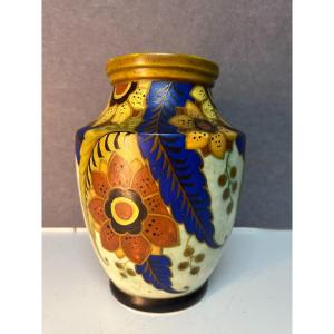 Ceramic Vase By Kéramis With Floral Decor From The 1930s/40s