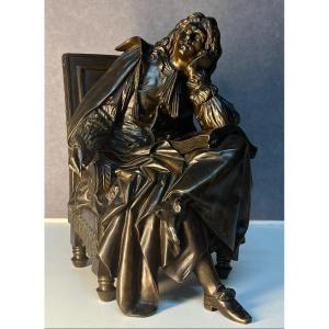 Sculpture De Molière Assis Dans Un Fauteuil, Signé Pradier, époque Fin XIXe Siècle