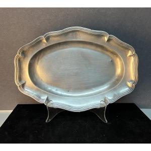 Plat ovale en argent massif XVIIIe siècle, blason aux hermine Breton, fermier généraux