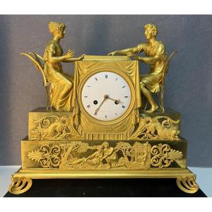 Rocquet à Paris, pendule en bronze doré au mercure, style Empire du XVIIIe siècle, jeu de dame