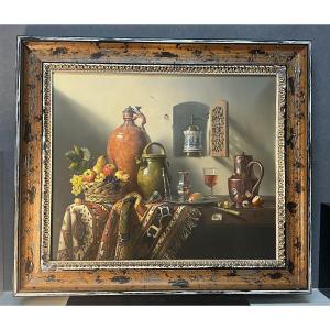 Pierre RASER " 1953 " peinture sur cuivre représentant une nature morte avec un vrai réalisme 