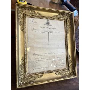Brevet de service militaire signé par Napoléon Bonaparte. Pièce historique, cadre Restauration