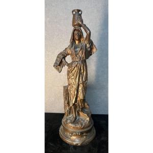 Rebeca, Jeune fille Arabe, sculpture en bronze signé de Gaston Leroux (1854-1942), Hauteur 45cm