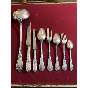 Ménagère de luxe  Art Nouveau en métal argenté, SAGLIER Frères, modèle Tulipe, 85 pièces