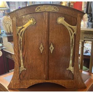 Small Cabinet, Silver Cabinet, In Oak With Gilt Bronze Ornaments, Art Nouveau Period, Circa 1900