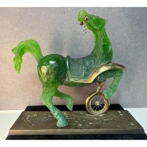 Sculpture Daum, " Cheval automobile " de Salvador DALI, en pâte de verre et bronze, N°  85/850