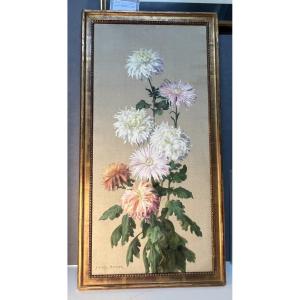 Jean Benner (1836–1906) Bouquet Of Dahlias, Still Life, Bouquet Of Flowers, 95 X 45 Cm