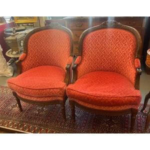 Pair Of Louis XVI-style Armchairs. Dating From The First Half Of The 19th Century, Richly Carved