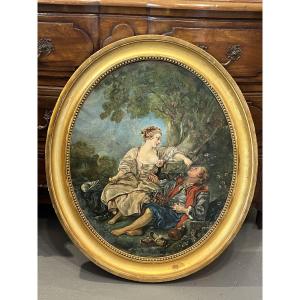 19th-century Oil On Canvas, Signed "estelle" And Dated 1880, After *les Sabots* By François Boucher