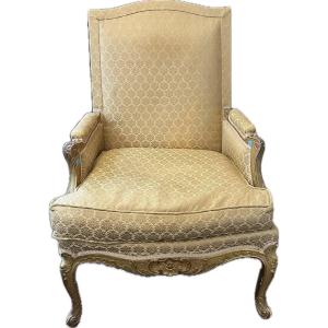 Regency-style Armchair In Carved And Gilded Wood, With A "reine" Backrest, 19th Century