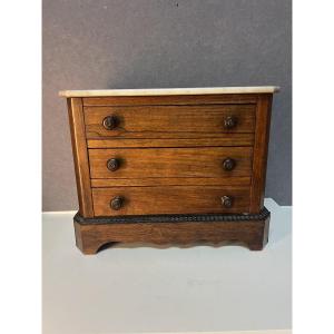 Commode dite de maîtrise en bois de placage 3 tiroirs, dessus marbre, style Louis Philippe XIXe