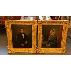 Auguste Desvaux 1848, Pair Of Old Paintings, Mr And Mrs Borne, Justice Of The Peace