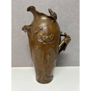 Vase Bronze Art Nouveau Iris Et Nénuphars Par Frederic Debon Susse Fondeur 1900