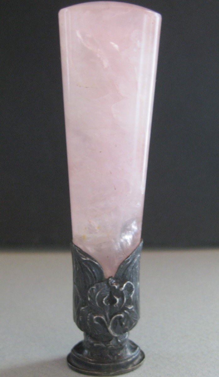 Art Nouveau Stamp Seal Rose Quartz And Silver