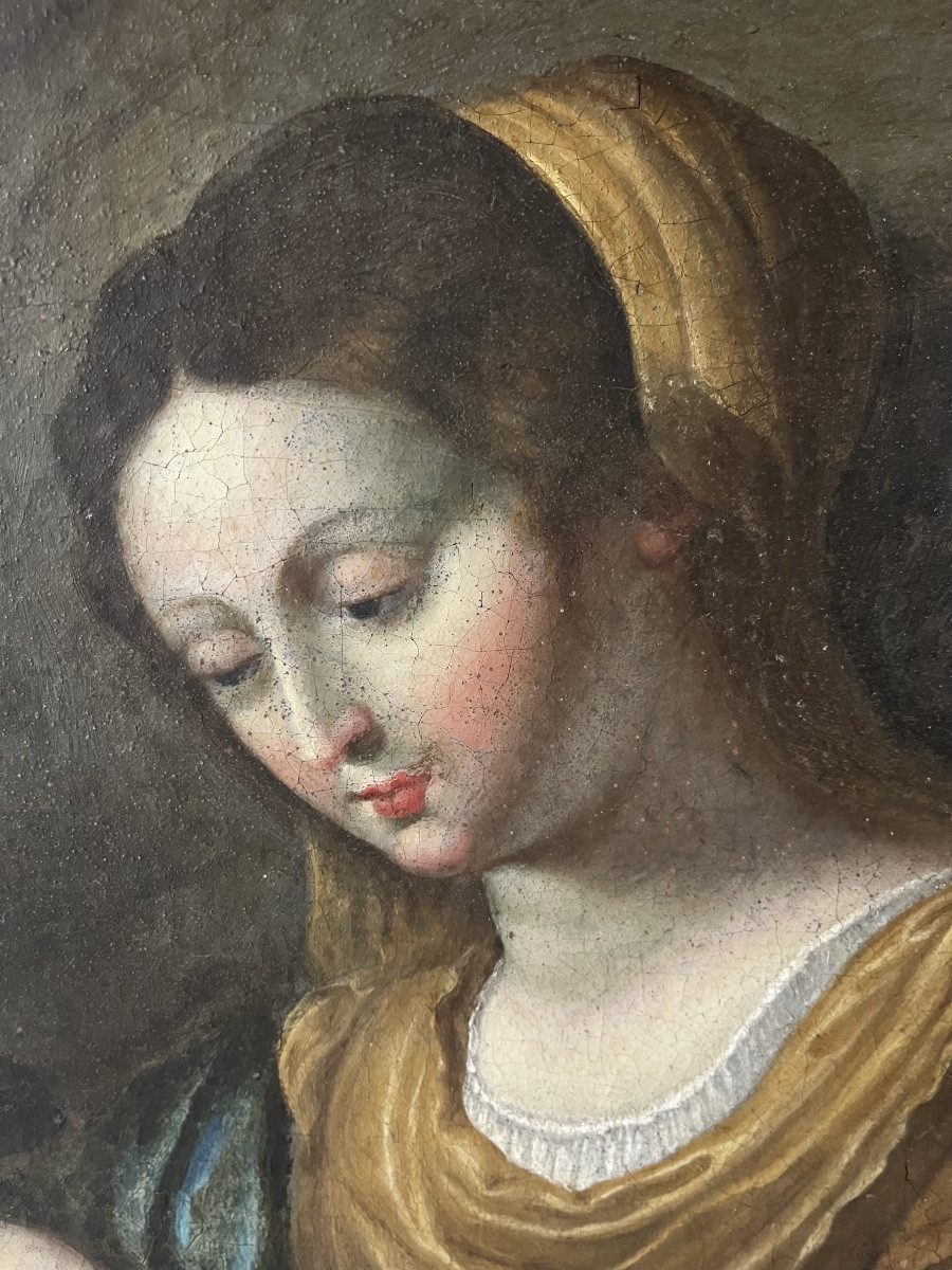 Huile sur toile vierge à l’enfant Italie début 17eme-photo-1