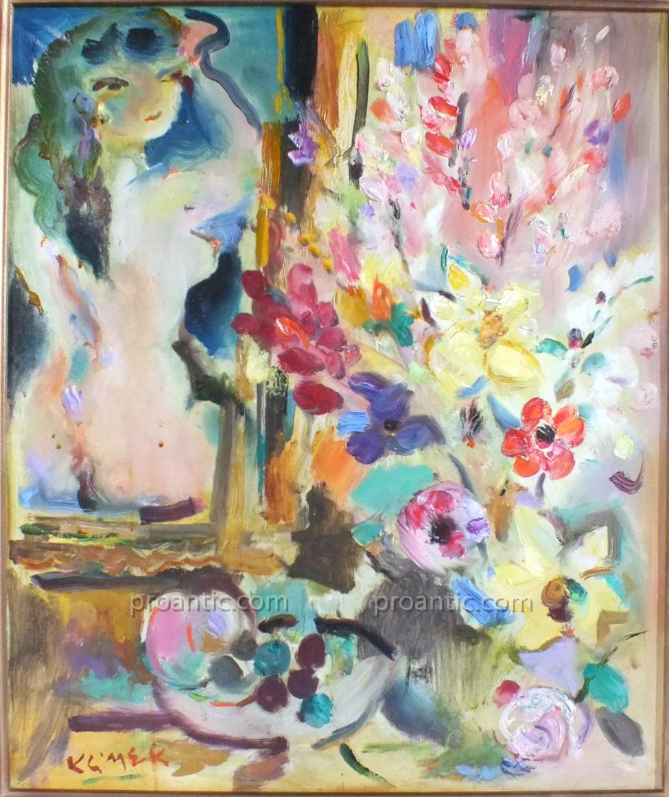 Woman With Bouquet Oil On Canvas From Klimek (1912-1992)-photo-2