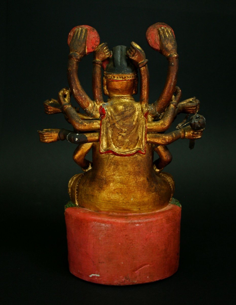 Ancien Bodhisattva Chinois En Bois Sculpté Laqué Et Peint. Qing.-photo-3