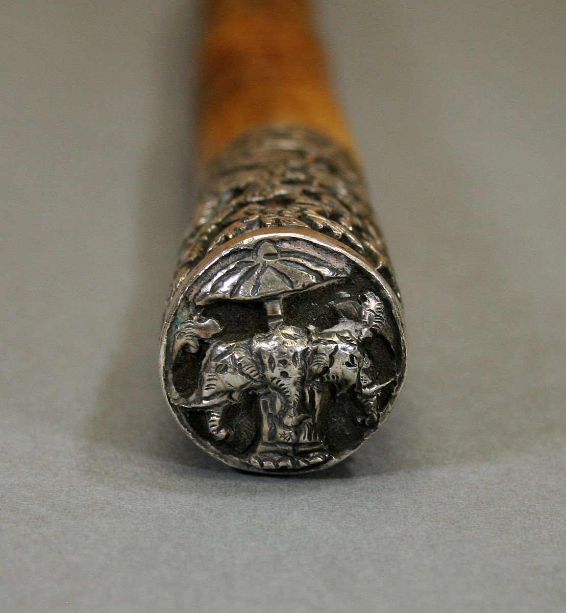 Antique Silver & Bamboo Baton  Stick Cane From Royal Luang Prabang Laos Elephants-photo-3