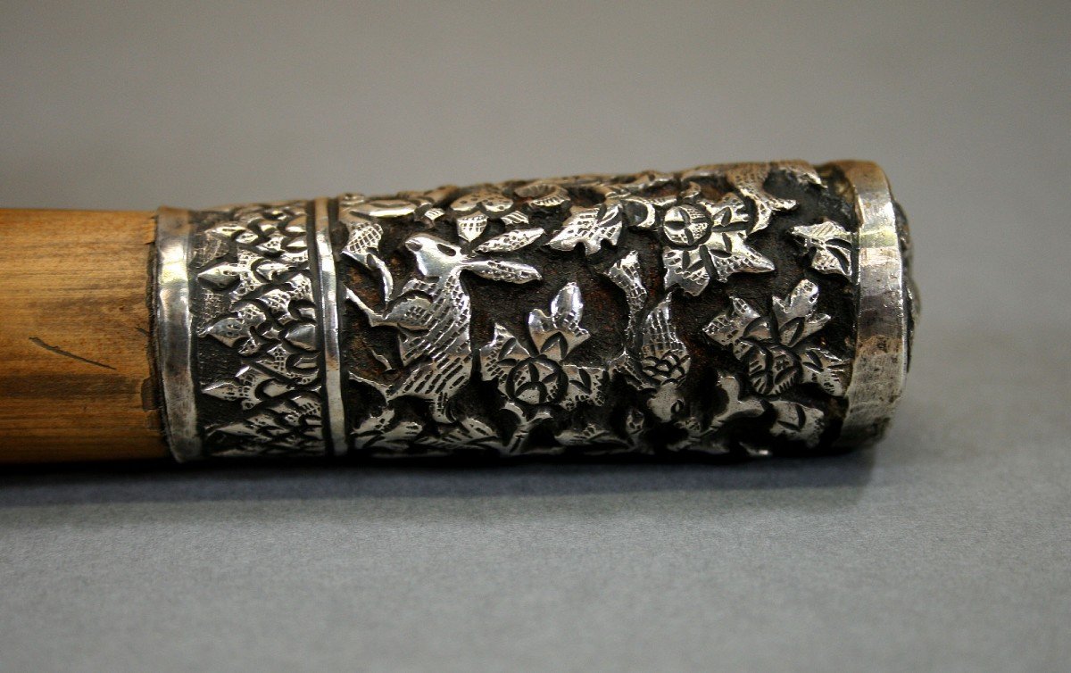 Antique Silver & Bamboo Baton  Stick Cane From Royal Luang Prabang Laos Elephants-photo-1
