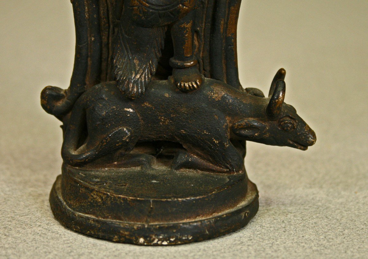 Ancien Bronze Indien Shiva & Nandi Dieu Hindou-photo-2