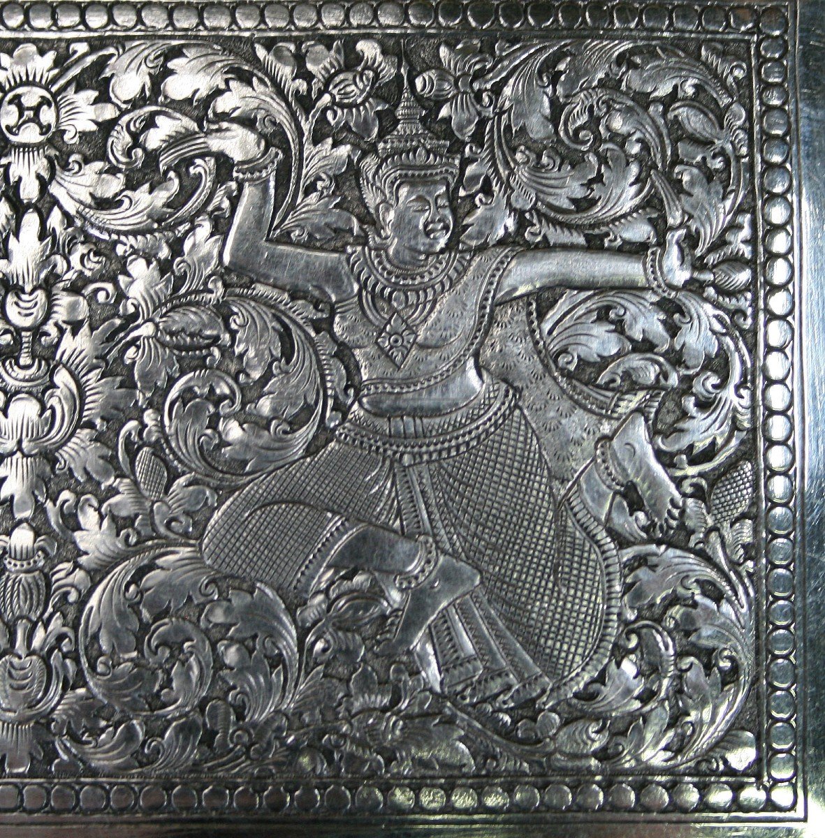 Antique Silver Cigarette Case  Cambodia Khmer Dance Apsara Dancers-photo-1