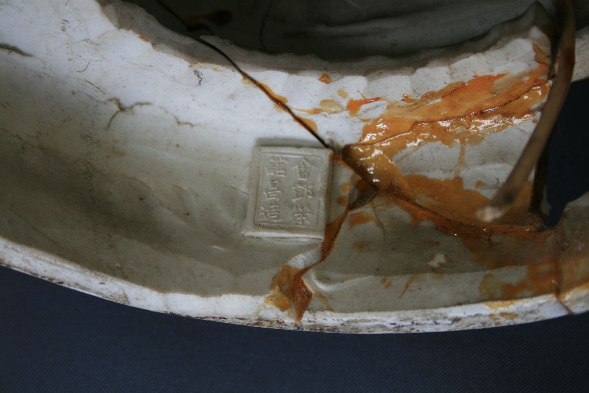 Grande Porcelaine Chinoise Ancienne Shoulao Dieu De La Longévité Lampe Doit être Restauré-photo-5