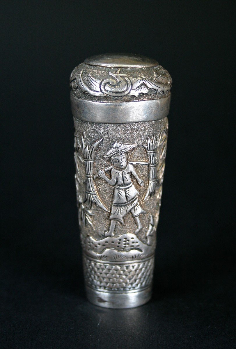 Antique Chinese Or Vietnamese Silver Cane  Walking Stick Handle