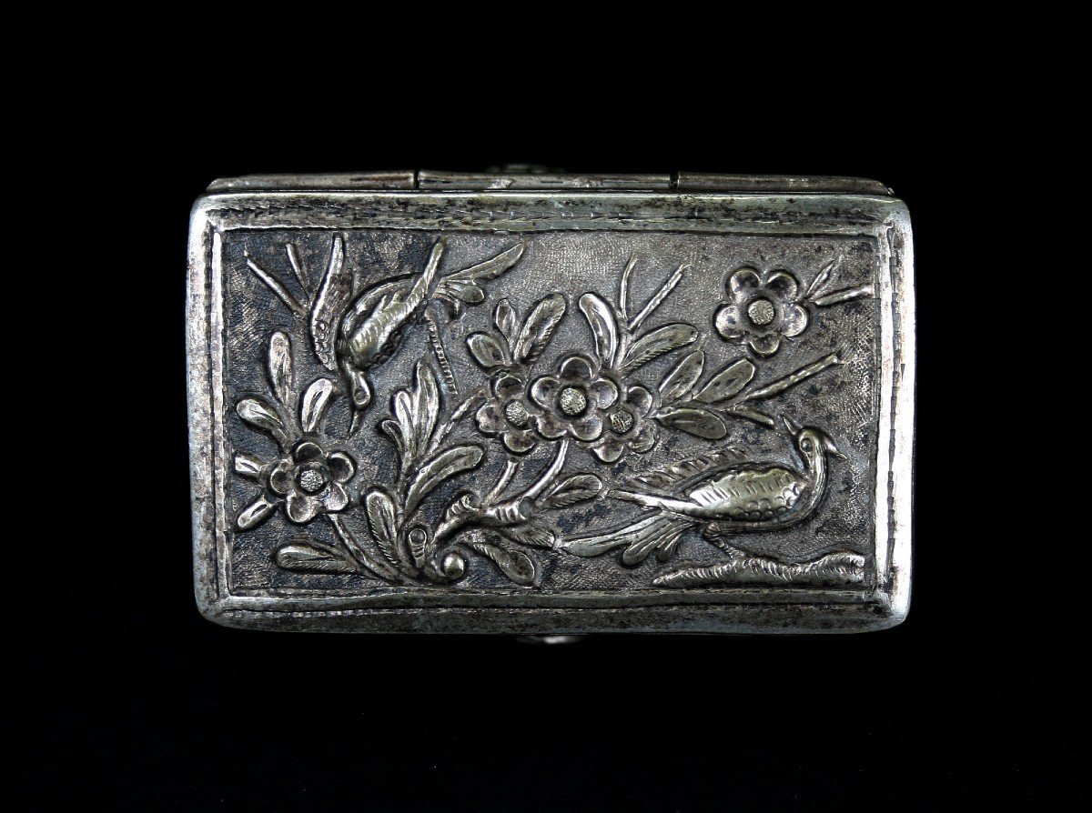 Argent Massif Chinois Antique Tabatière-photo-2