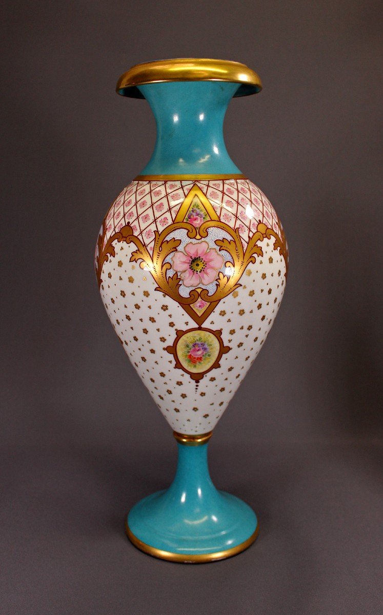 Très Grand Vase En Porcelaine Marché Turc Ottoman Peint à La Main Signé 19ème Siècle-photo-2