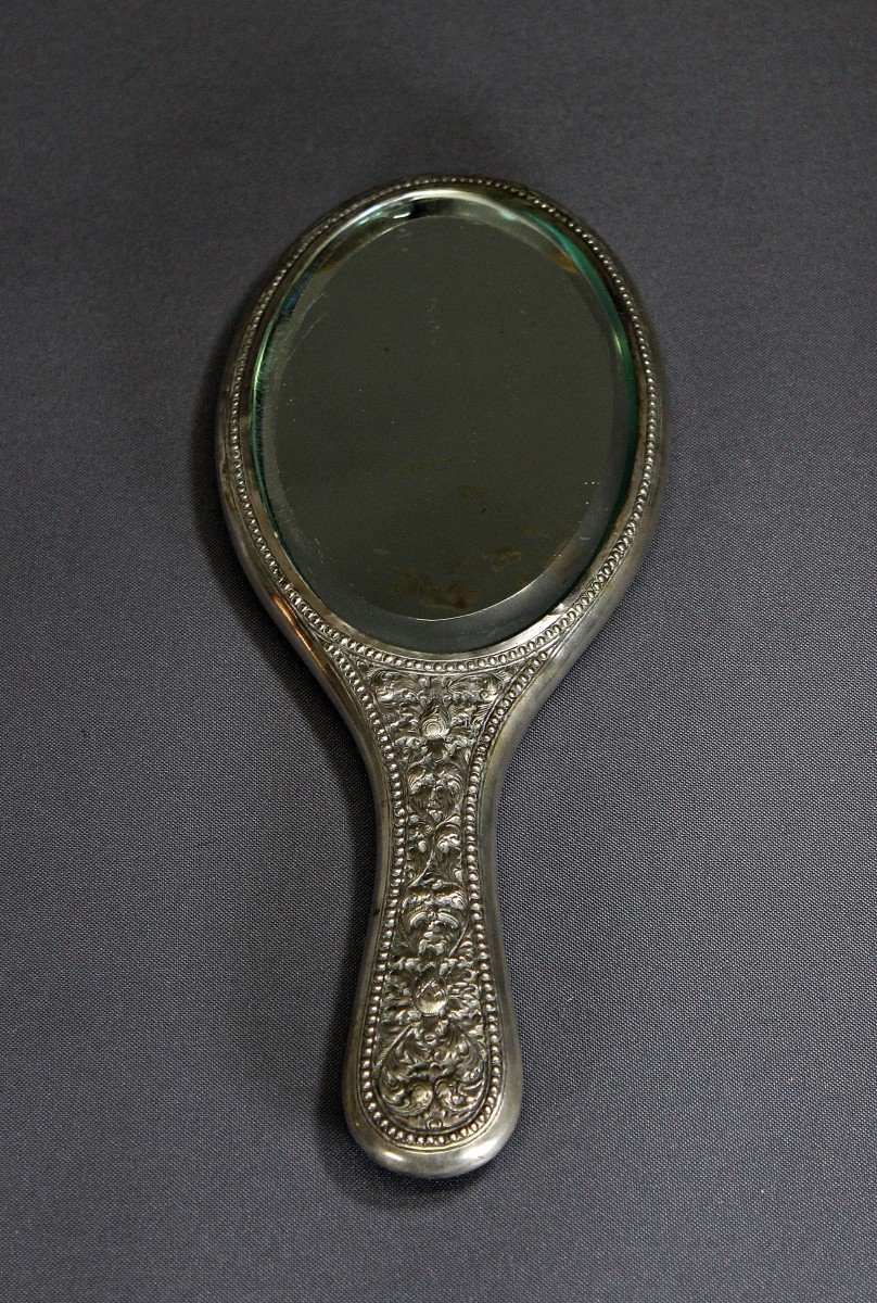 Antique Cambodian Silver Hand Mirror. View Of Angkor Wat Khmer-photo-4