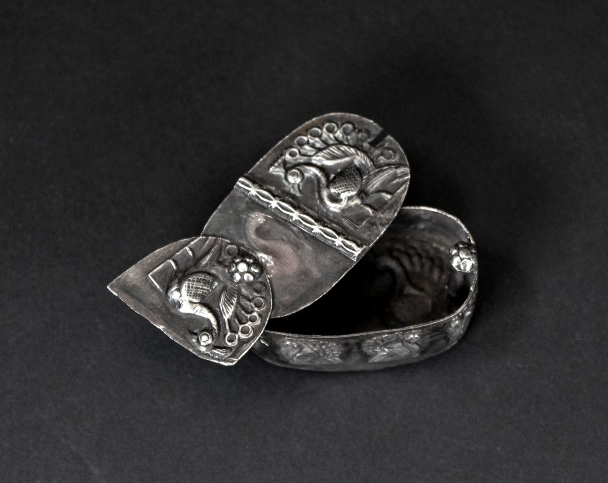  Boîte à Système Moghol Indien Antique En Argent Massif Paons-photo-4