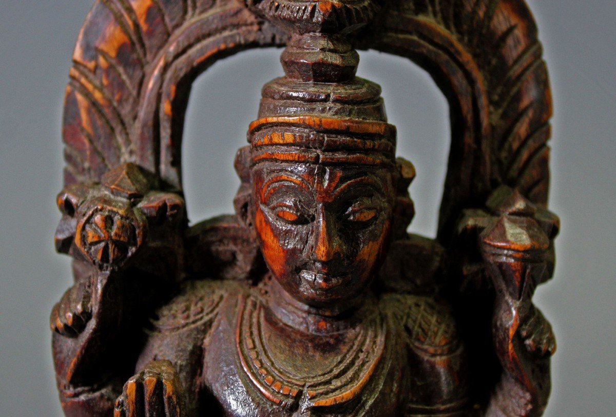 Vishnu Dieu Hindou Ancienne Statue En Bois Sculpté à La Main Indien L'être suprême-photo-1