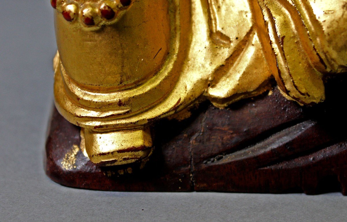 Antique Vietnamese Putai Carved Gilt Wood Laughing Buddha-photo-2