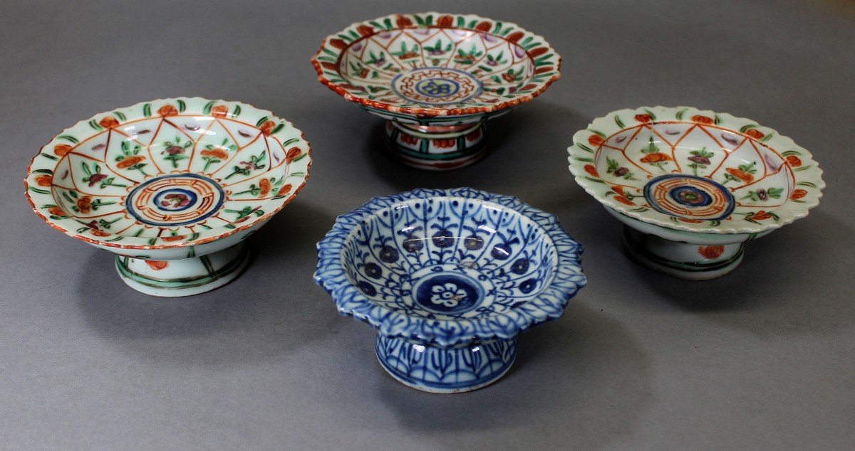 Antique Chinese Porcelain For Thai Market 4 Bencharong Footed Dishes