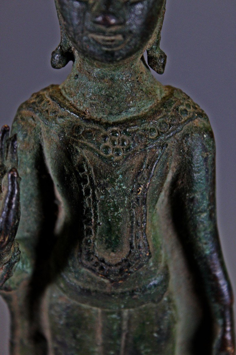Antique Thai Bronze Buddha, Ayutthaya Period 16th / 17th Century-photo-3