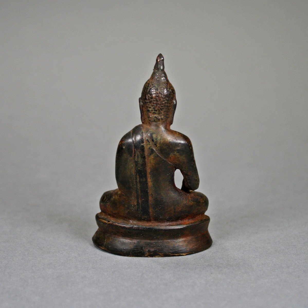 Petit Ancien Bronze Bouddha Shakyamuni Thaïlandais Thaï Bouddhiste Sculpture Bhumisparsha Mudra-photo-3