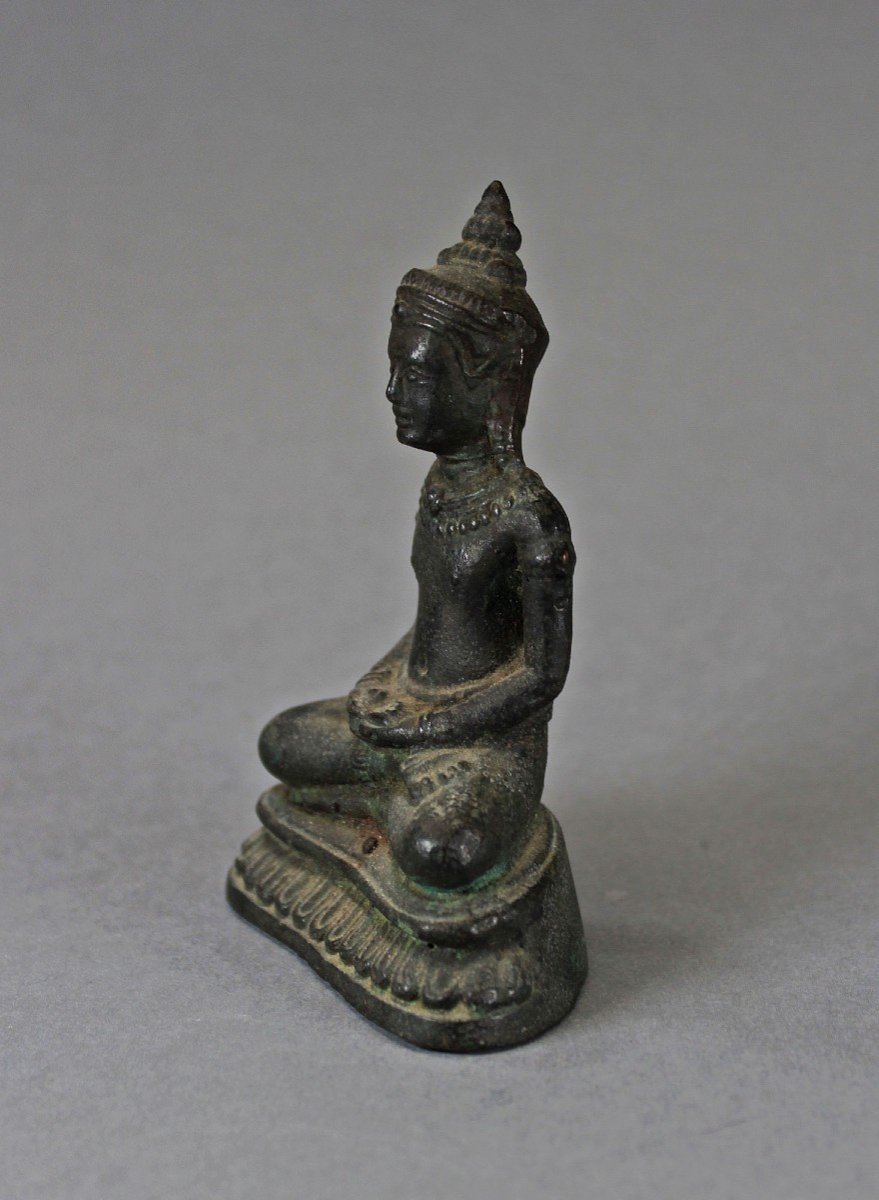 Antique Khmer Bronze Meditation Buddha Dhyana Mudra -photo-2