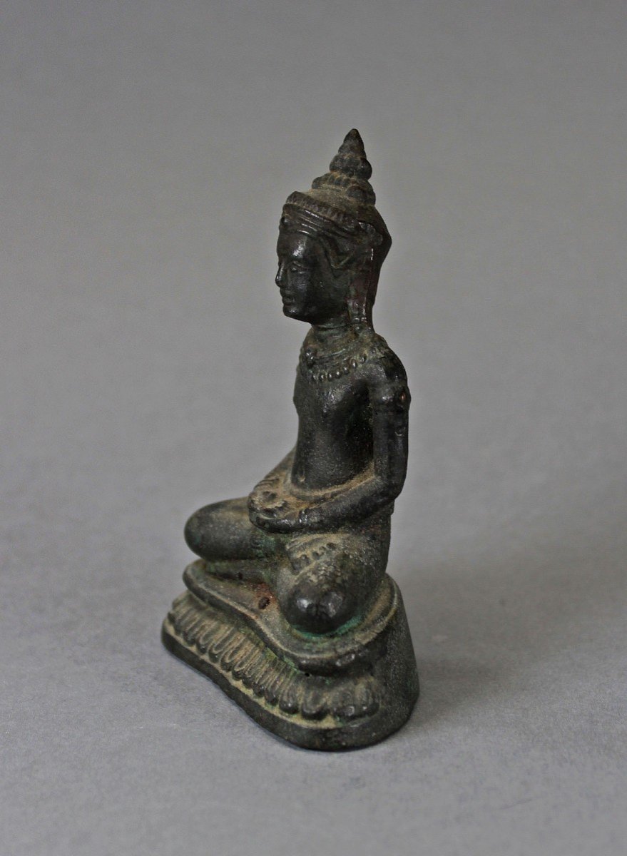 Antique Khmer Bronze Meditation Buddha Dhyana Mudra-photo-2