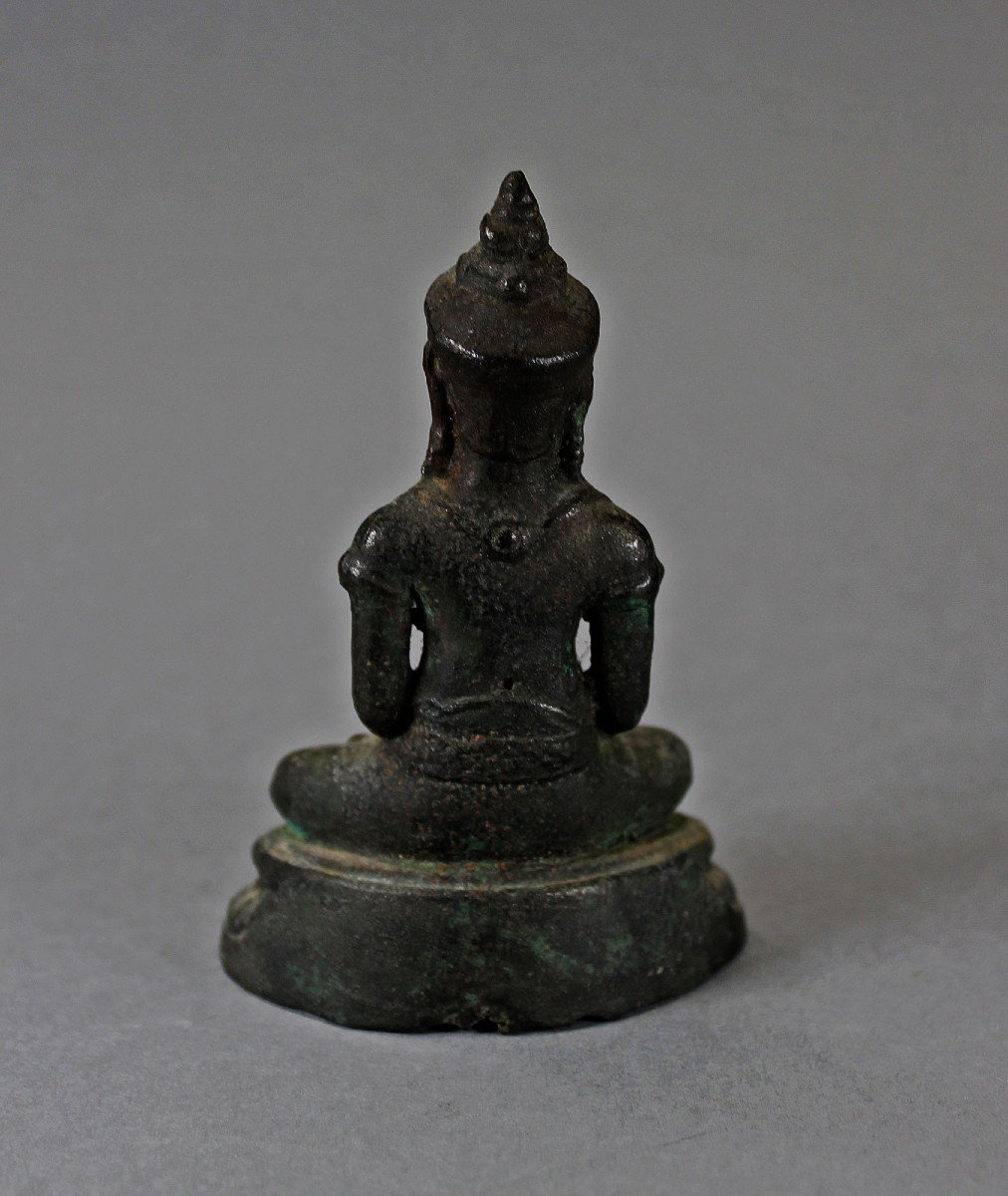 Antique Khmer Bronze Meditation Buddha Dhyana Mudra-photo-3