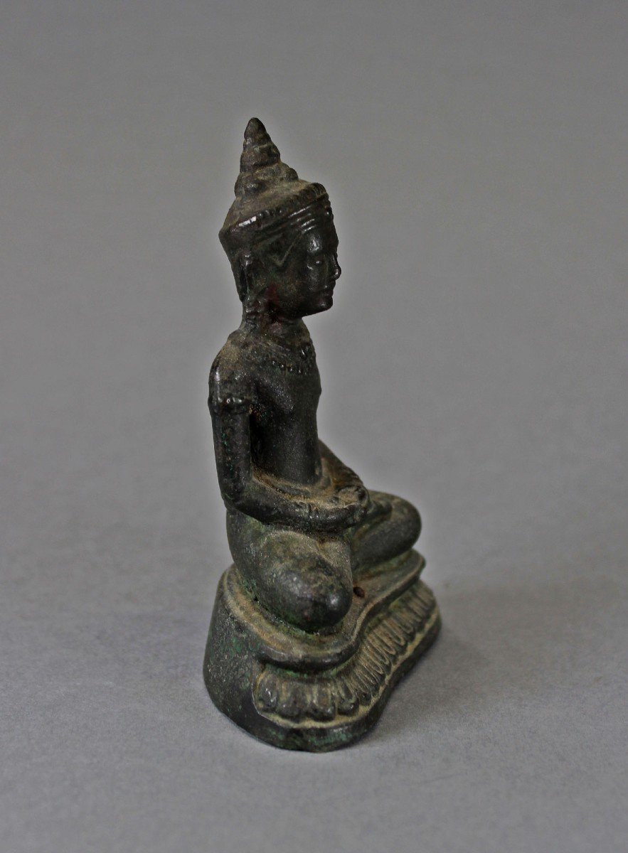 Antique Khmer Bronze Meditation Buddha Dhyana Mudra-photo-4