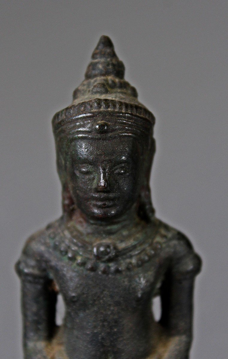 Antique Khmer Bronze Meditation Buddha Dhyana Mudra-photo-1