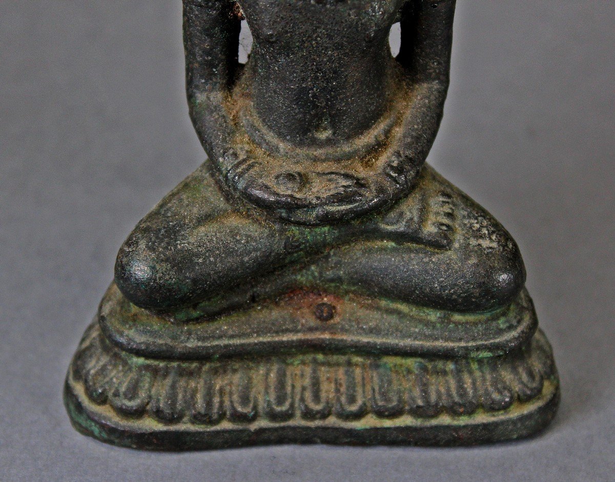 Antique Khmer Bronze Meditation Buddha Dhyana Mudra -photo-2