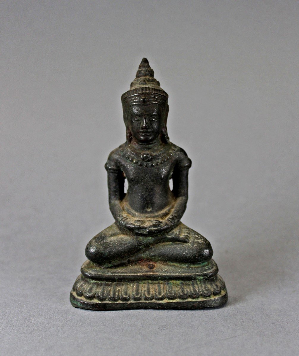 Antique Khmer Bronze Meditation Buddha Dhyana Mudra 