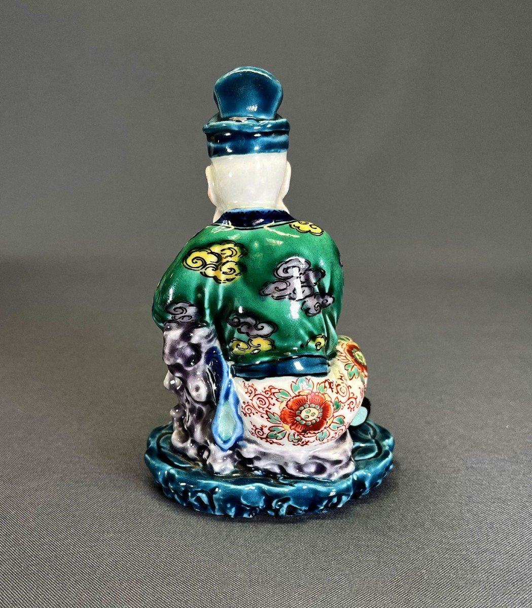 Antique Japanese Kutani Porcelain Figure Of Jurojin - God Of Longevity-photo-3