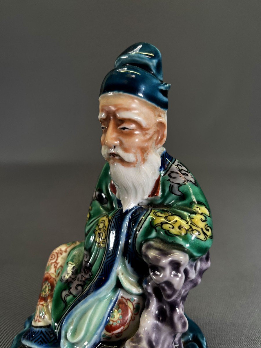 Antique Japanese Kutani Porcelain Figure Of Jurojin - God Of Longevity-photo-1