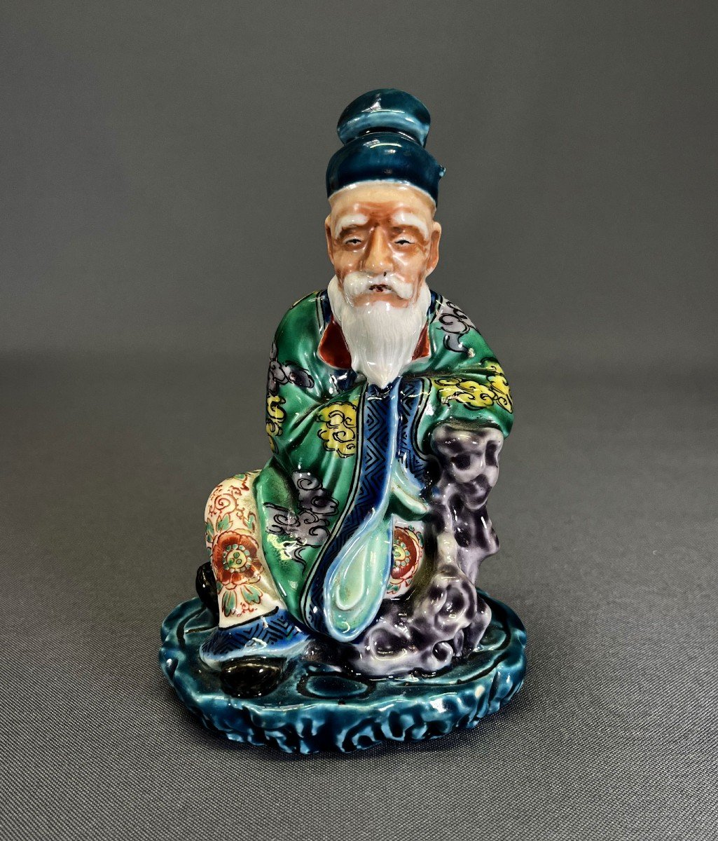 Antique Japanese Kutani Porcelain Figure Of Jurojin - God Of Longevity