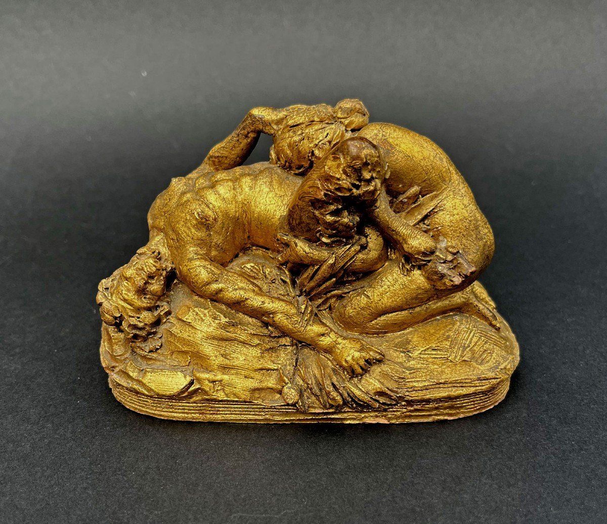 Erotic Sculpture Gilded Terracotta Nineteenth Century Satyr And His Muse